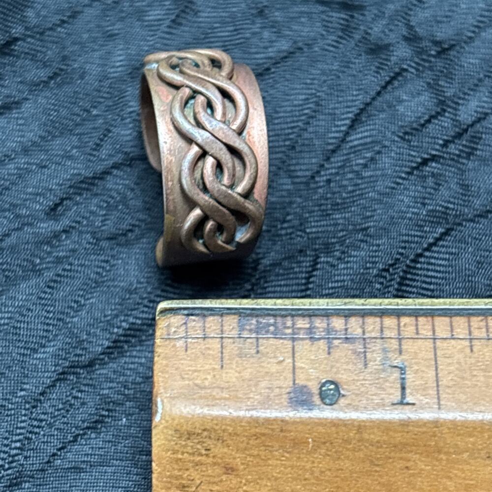 Vintage Hand. Made Artisan Copper Adjustable Ring Swirl Braided Design .5” Wide - Picture 10 of 10